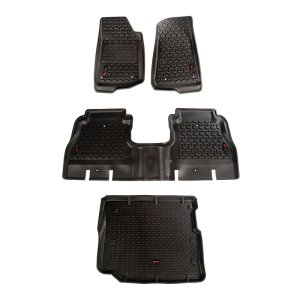 Jeep Wrangler Unlimited JLU Floor Liner Kit - Front/Rear/Cargo - Rugged Ridge - All Terrain - Black - `18-`20